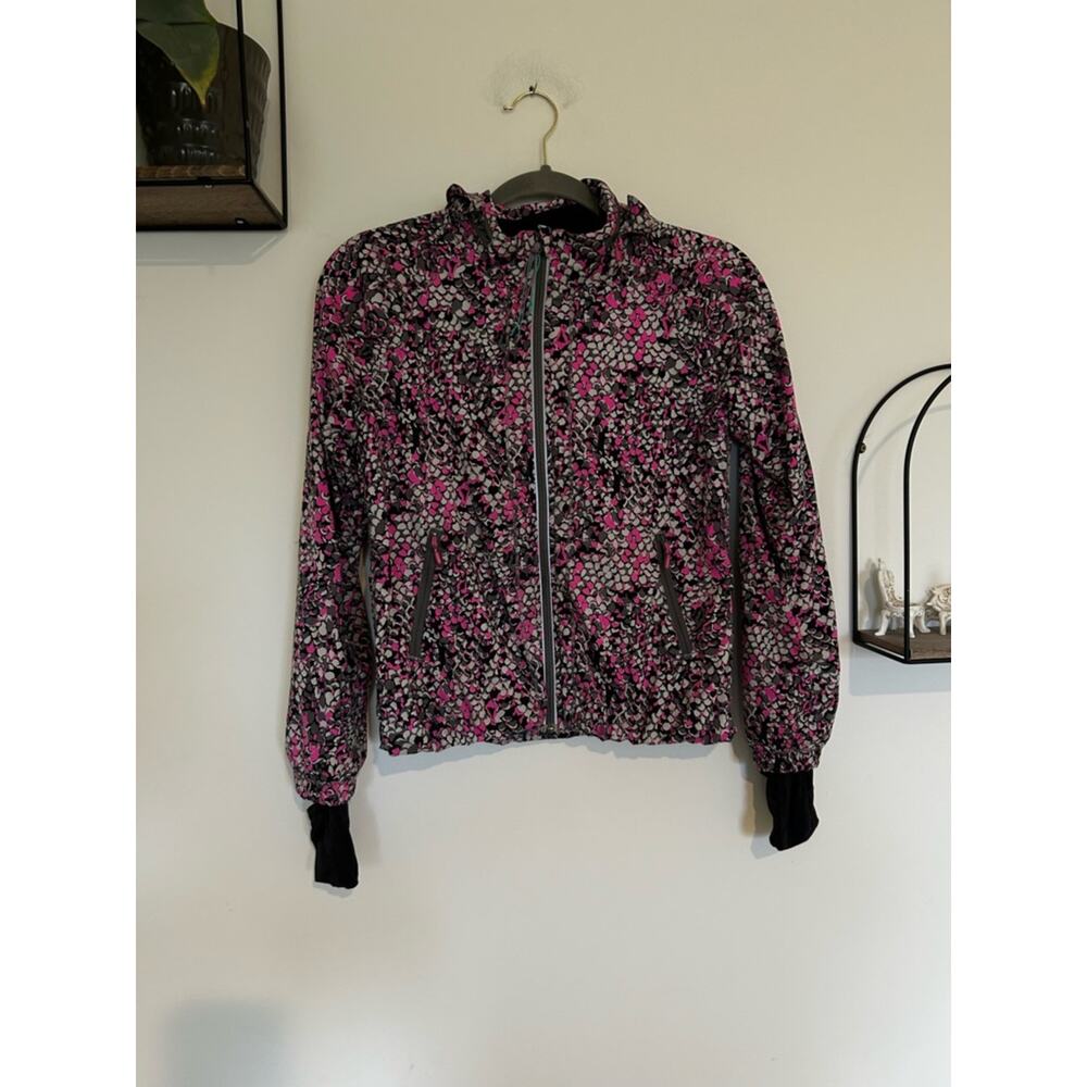 Ivivva Lululemon Kids Black Pink Gray‎ Abstract Spotted Full Zip Jacket 10 Youth